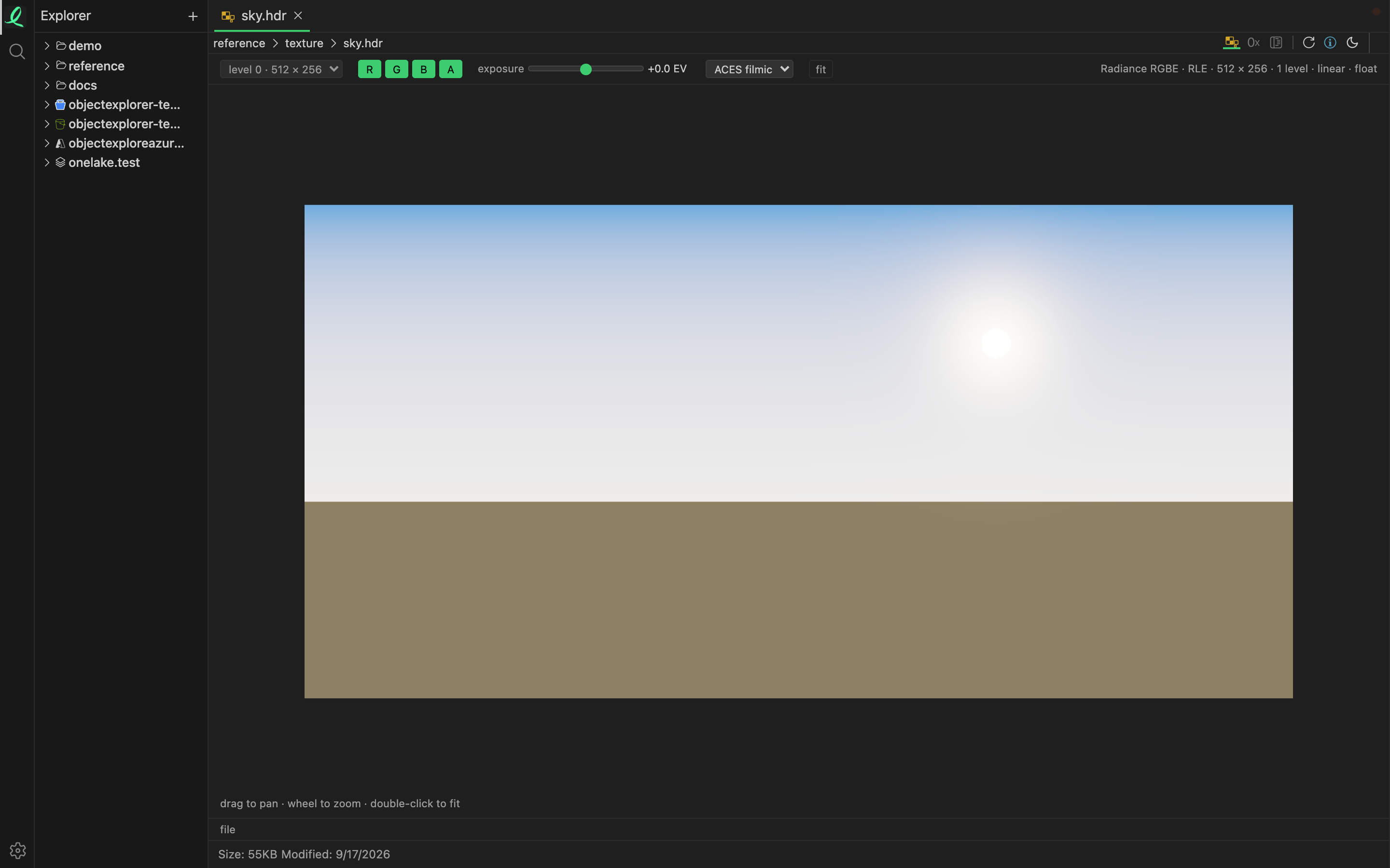 A texture in the texture view: the picture, the mip level and channel toggles above it