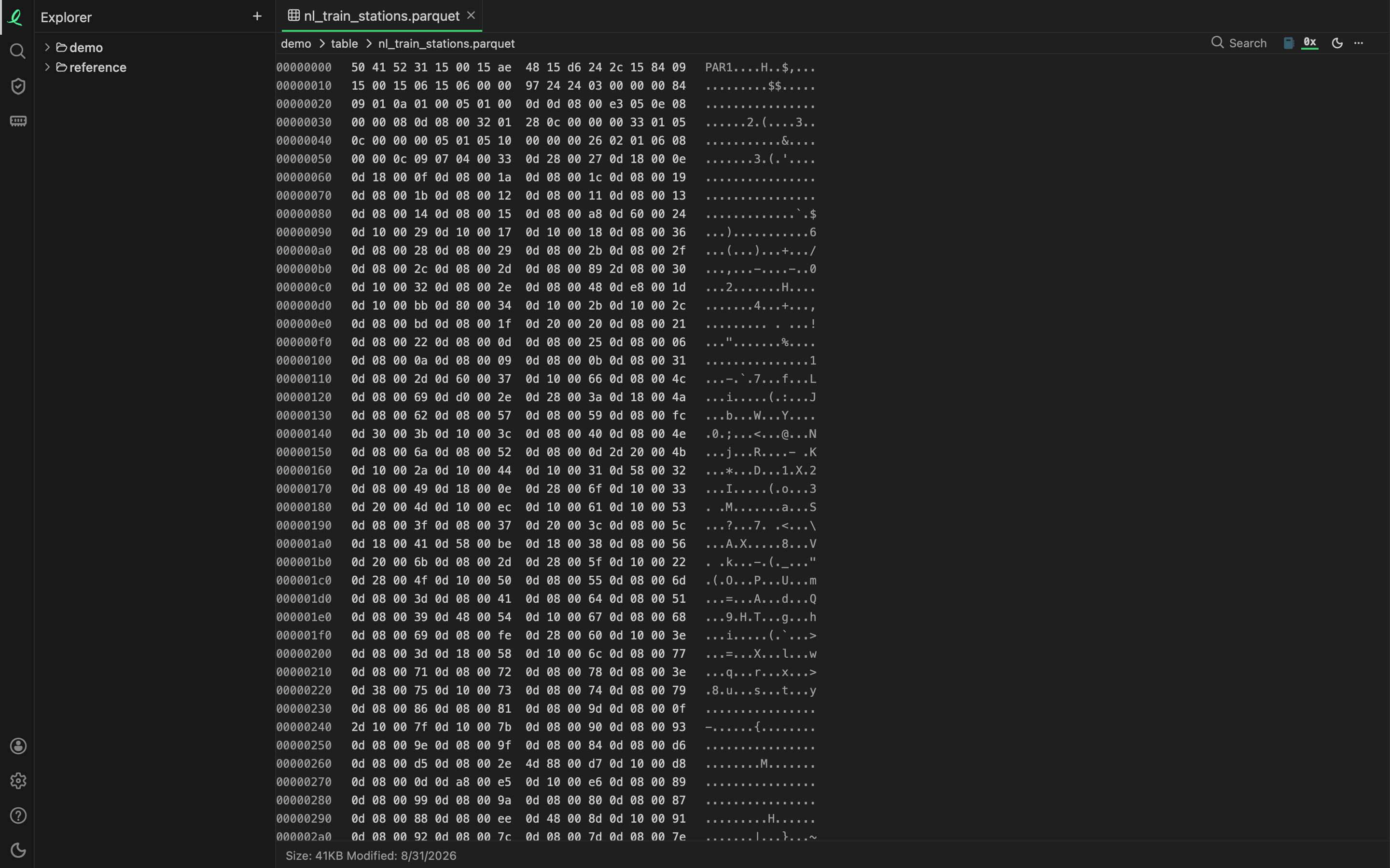 The hex viewer: offsets, hex pairs and the ASCII column
